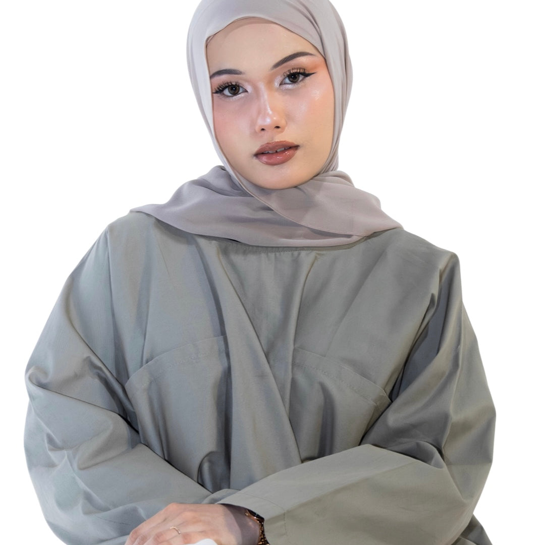 Soof Seracell chiffon scarf in Clay Taupe, shown draped with soft translucency.