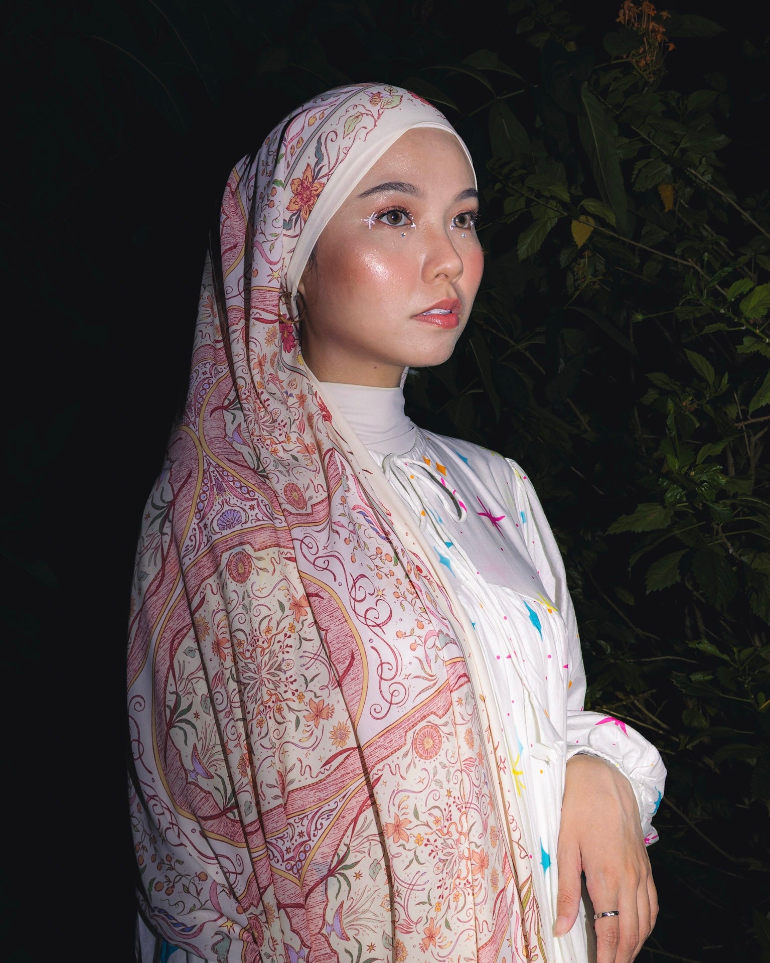 Soof Fotosynthesia printed  korean chiffon hijab scarf in peach